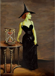 hand painted remakes of famous paintings No Rest for the Wicked remake of John Singer Seargent's Madame X vinatge retro funny art parody by Real Fantastic Artist C S Hawks