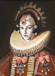 Avant Queen of Taboo antique portrait parody paintings of celebrities by artist C S Hawks