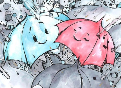 Blue Umbrella (Flying Frog Illustration) FFI