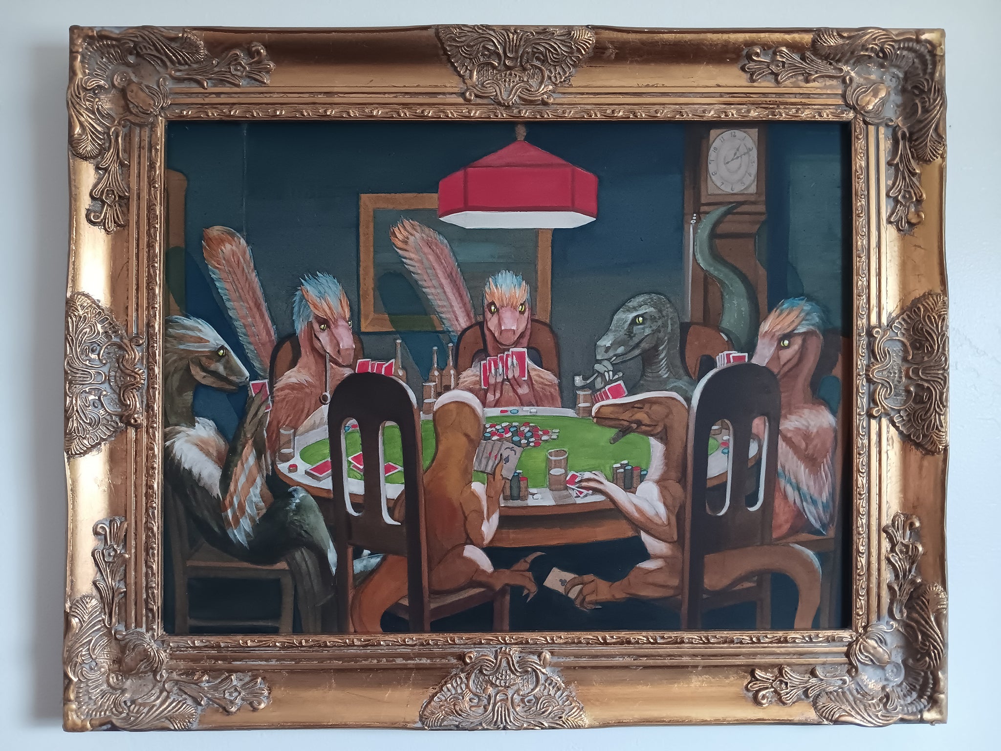 ORIGINAL PAINTING Dinosaurs Playing Poker – Real Fantastic Art