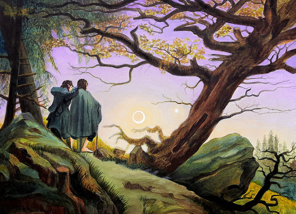 (Modernizing the Masters) Two Men Contemplating a Golden Ring in the Sky